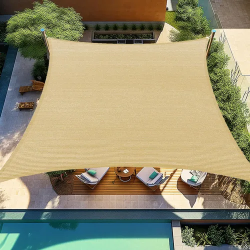 Shade&Beyond Toldo tipo vela curvada de 12 x 16 pies, color arena rectangular, 6.53 oz/m², permeable para patio, terraza, patio trasero, (hacemos