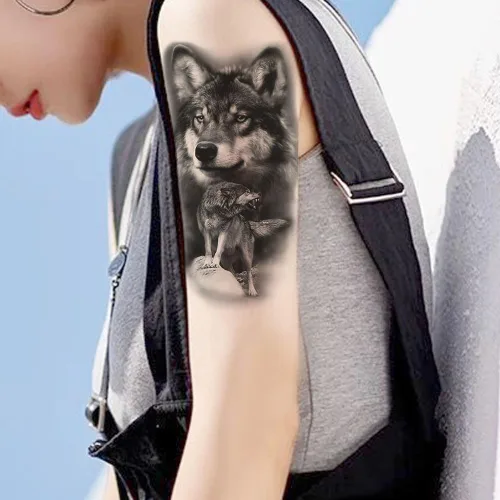 Miniatura 3 de 8 hojas de tatuajes temporales de león, lobo, tigre, para hombres y adultos, brújula de vida silvestre realista, calcomanías falsas de tatuaje