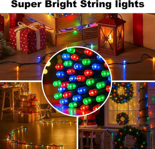 Miniatura 2 de Paquete de 2 tiras de luces de Navidad conectables, multicolor, 210 pies, 600 luces LED de Navidad para exteriores/interiores, luces de árbol