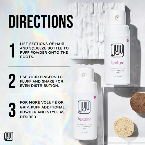Miniatura 5 de Juju Styling Texture Powder & Travel Size Champú seco para mujeres y hombres, bomba de 2 onzas (oscuro), champú seco sin aerosol para mujeres
