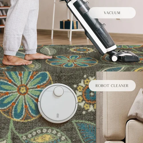 Miniatura 8 de Alfombras de área con diseño floral Maples Rugs Reggie para sala de estar y dormitorio (fabricado en Estados Unidos), multicolor, 5 x 7 Gris oscuro