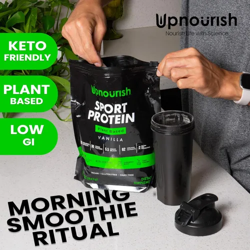 Miniatura 6 de Proteína deportiva vegana en polvo de vainilla – 1.06 oz de proteína a base de plantas, VELOSITOL, BCAAs, verduras y frutas orgánicas, probióticos