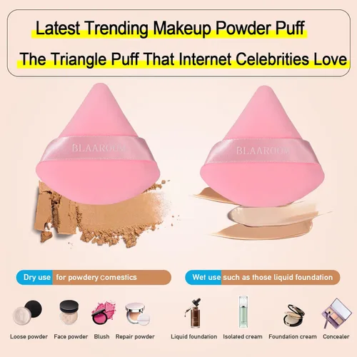 Miniatura 3 de 6 piezas de maquillaje facial de terciopelo suave triángulo para polvo suelto, polvo mineral, polvo corporal, base cosmética húmeda y seca, Rosado