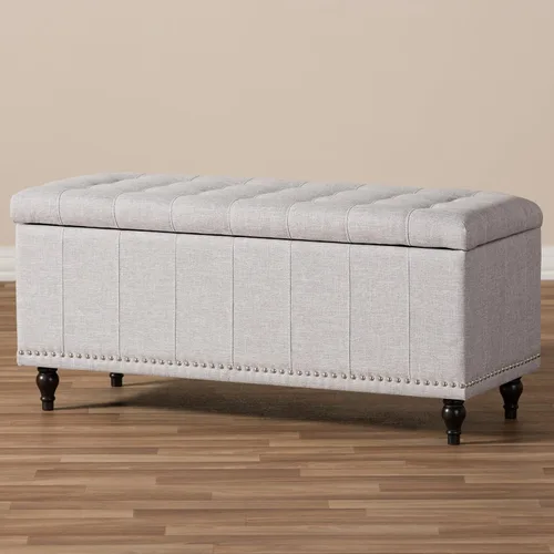 Miniatura 11 de Baxton Studio Sherrill - Banco otomano tapizado de tela beige grisáceo con botones