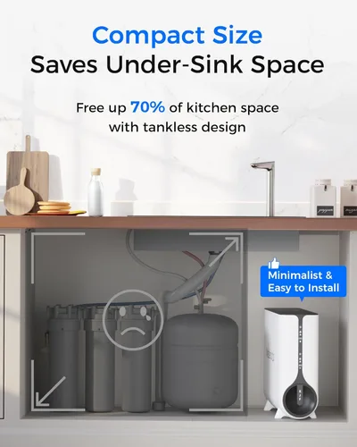 Miniatura 13 de Waterdrop Sistema de ósmosis inversa KJ600, dispensador instantáneo de agua caliente, 600 GPD, reduce PFAS, sin tanque, 2:1 puro para drenar, debajo