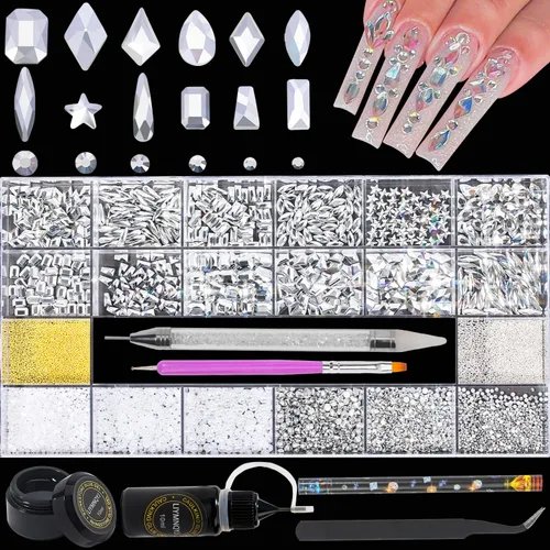 Miniatura 7 de Kit de diamantes de imitación para uñas, 9080 diamantes de imitación con parte trasera plana para decoración de cristales de uñas, corazones