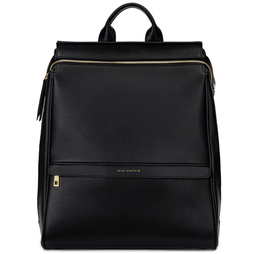 Miniatura 12 de MIA + SOPHIA Mochila de cuero para pañales con puerto de carga USB, cambiador, correas para cochecito y portabotellas (Marrón Mia)