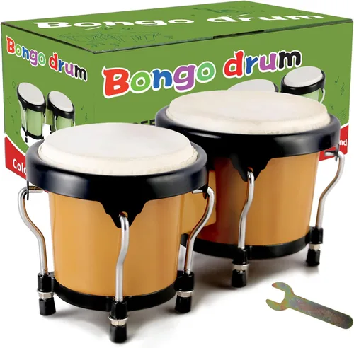 Miniatura 7 de EastRock Bongo - Juego de tambor de 4 y 5 pulgadas para adultos, principiantes, bongos de percusión con llave de afinación (rojo)
