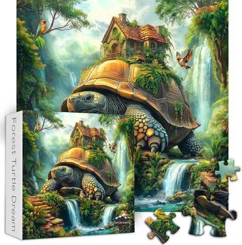 Miniatura 2 de Rompecabezas de tortuga marina para adultos de 1000 piezas, rompecabezas de fantasía de naturaleza con tortuga gigante con pájaro de casa del árbol