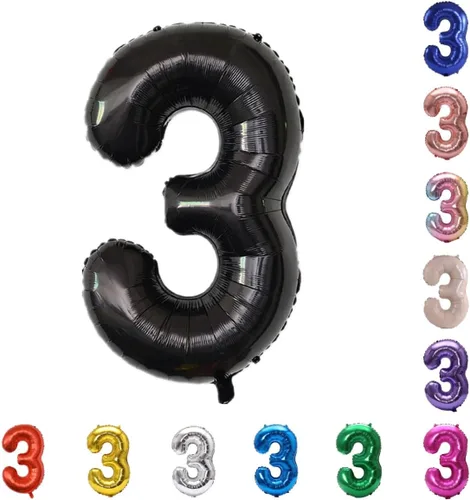 Miniatura 173 de YPSelected Globo grande de 32 pulgadas de helio con números 0-9 de papel de aluminio azul para cumpleaños, bodas y fiestas (Azul, 3)
