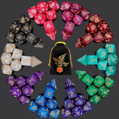 Miniatura 17 de QMay DND Juego de Dados - 25x7 (175 piezas) Dados Poliédricos Compatibles con Dungeons and Dragons D&D RPG MTG Juegos de Mesa. 25 juegos de 7 dados