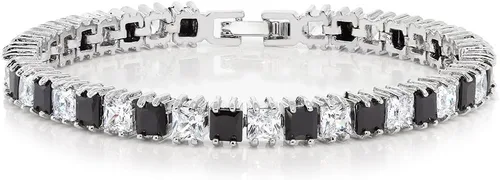 Miniatura 16 de Gem Stone King Pulsera de tenis clásica de circonita cúbica de corte princesa para mujer