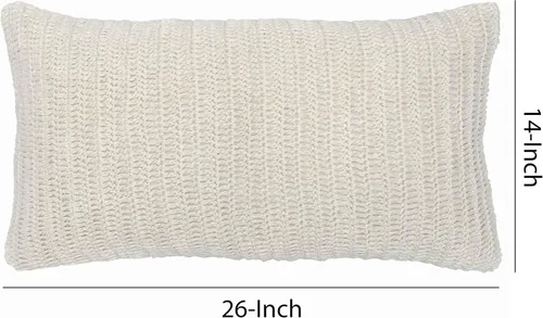 Miniatura 5 de Benjara - Almohada rectangular de tela con detalles tejidos a mano, color blanco