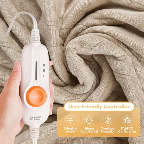 Miniatura 6 de Gintao Manta eléctrica con calefacción, manta eléctrica de franela doble con 3 niveles de calefacción, protección contra sobrecalentamiento