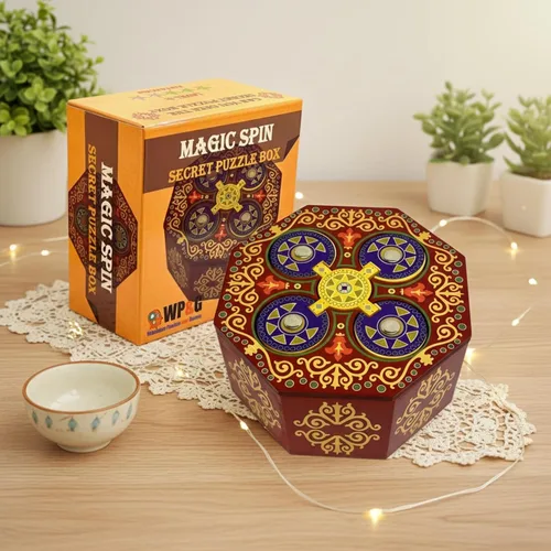 Caja de rompecabezas mágica con giro secreto - Portamonedas y tarjeta de regalo en una caja de madera IQ con cerradura complicada y compartimentos