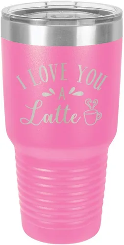 Miniatura 14 de Taza de viaje de acero con recubrimiento de polvo grabado con láser, con texto en inglés "I Love You A LATTE Engraved Tumbler", sin BPA