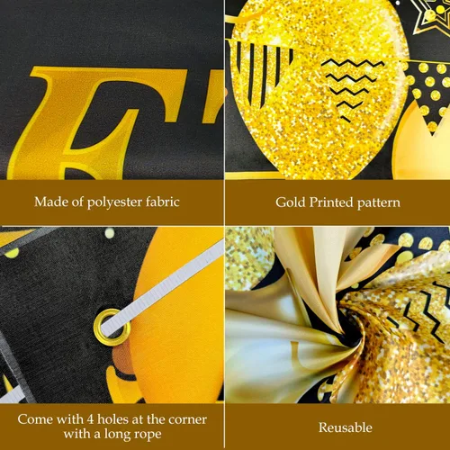 Miniatura 3 de GEMLORD Decoraciones de fiesta de jubilación con texto en inglés «Happy Retirement» de tela grande, telón de fondo negro y dorado con cuerda