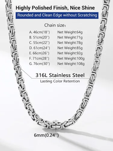 Miniatura 4 de PROSTEEL Collar de acero inoxidable de 0.1570.315 pulgadas para hombre, elegante y fresco, cadena bizantina, oro negro, tono plateado, 18-30
