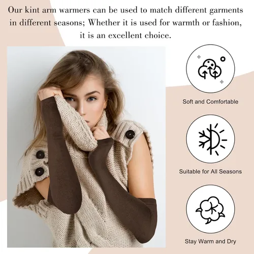 Miniatura 4 de Amandir Guantes largos sin dedos para mujer, calentadores de brazos, guantes elásticos de punto para el pulgar