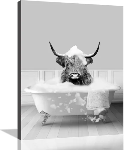 Miniatura 15 de Decoración de Arte de Pared en Blanco y Negro – Oso con Gafas Sentado en el Inodoro Leyendo Periódico, Impresiones en Lienzo, Imágenes de Animales