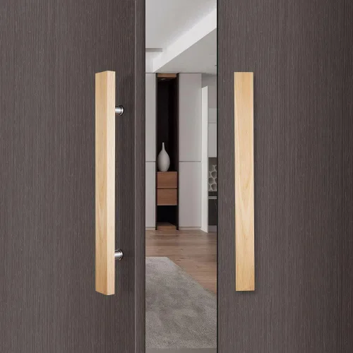 Miniatura 2 de Juego de manijas de puerta de vidrio con mango de madera de roble, personalizable, manija de puerta larga, tirador de puerta de vidrio, manija