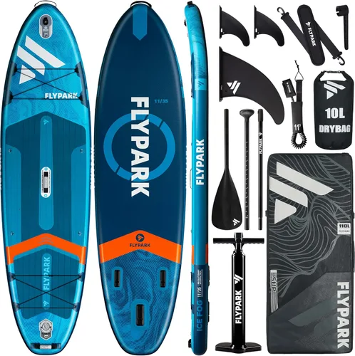 Flypark 10'8/11'x35'' Fishing&Family Stable Inflatable Paddle Boards, Extra Wide SUP Paddleboard Inflatable, 430lb/3 People, Stand Up Paddle Board