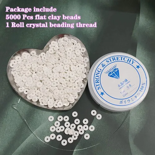Miniatura 2 de 5000 cuentas de arcilla blanca, arcilla polimérica Heishi, cuentas espaciadoras planas redondas para pulseras, aretes, collares, manualidades hechas