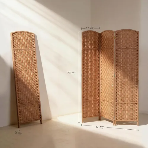 Miniatura 7 de HOMCOM – Separador de ambientes de 3 paneles plegables, pantalla divisora de privacidad de 6 pies (1.8 m) de alto, partición de pared de mimbre