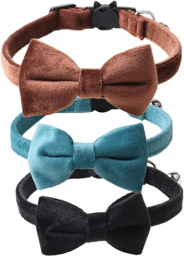 Miniatura 10 de Love Dream Collar de gato con pajarita y campanas, paquete de 2 collares de terciopelo de seguridad para gatitos con pajarita extraíble para gatos