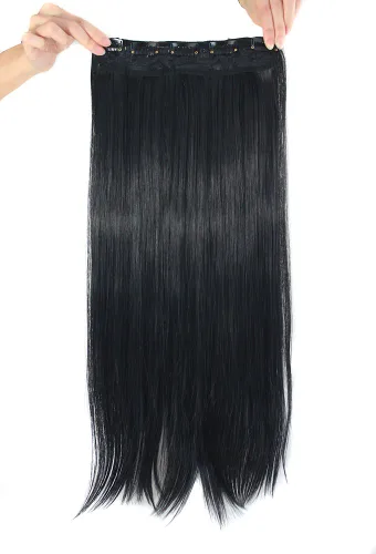 Miniatura 2 de MapofBeauty Extensiones de cabello largo y recto con clip de 24 pulgadas (negro)