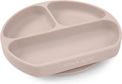 Simka Rose Platos de succión para bebés y niños pequeños, platos de silicona, sin BPA, diseño dividido, apto para microondas y lavavajillas, Petal