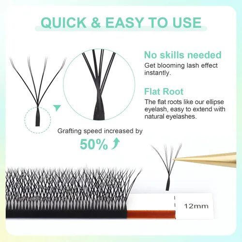 Miniatura 5 de NAGARAKU Extensiones de pestañas Double Tips 4D W, suministros con puntas dobles, gruesas con rizado D de 0.07 mm, bandeja mixta 8-15 mm, 0.07-D