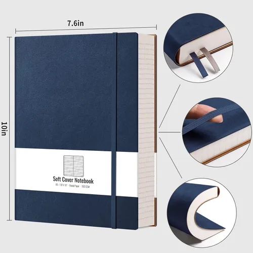 Miniatura 2 de AHGXG Cuaderno rayado – 320 páginas numeradas grande B5 grueso diario universitario rayado, papel rayado grueso de 100gsm, tapa blanda de piel Azul