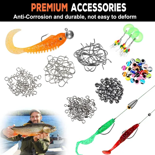 Miniatura 7 de PLUSINNO 253/387pcs Fishing Gear Accessories Kit, Fishing Tackle Box with Tackle Included, Fishing Hooks, Fishing Weights Sinkers, Spinner Blade