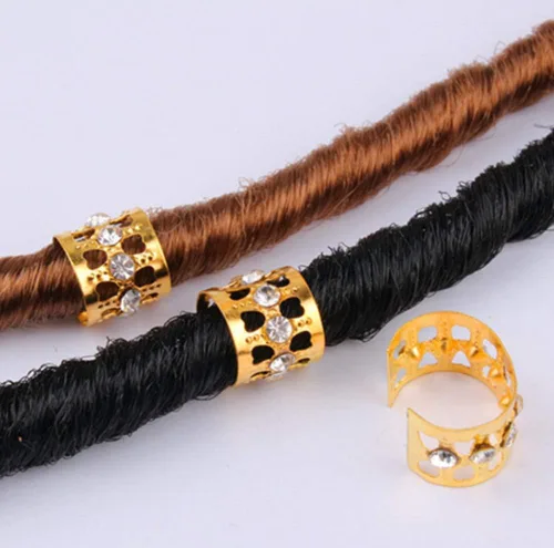 Miniatura 6 de 30 accesorios dorados para el cabello, cuentas de rastas de aluminio con diamantes de imitación con puños ajustables, pinzas de metal
