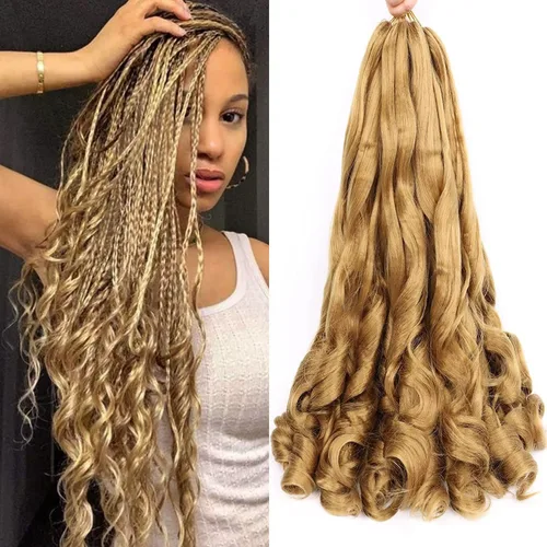 Miniatura 56 de Cabello rizado francés trenzado de 10 pulgadas, color 4, cabello rizado preestirado, 8 paquetes de trenzas de ganchillo de rizo francés para trenzas