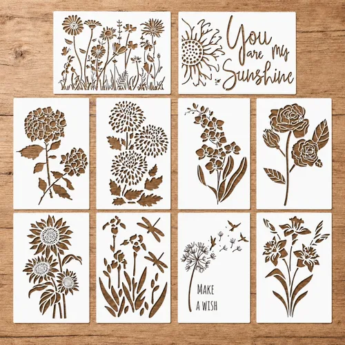 Miniatura 11 de Plantilla bohemia de girasol de 12 x 12 pulgadas para pintar sobre madera, lienzo, papel, tela y muebles, plantillas florales reutilizables