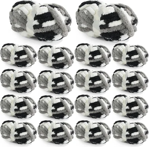 Miniatura 16 de HOMBYS Paquete de 8 hilos gruesos gigantes para tejer a ganchillo/tejer a mano, súper voluminosos, grandes, suaves, esponjosos, tie dye de felpa
