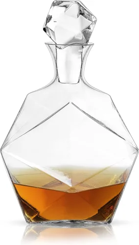 Viski Seneca - Decantador de whisky de cristal facetado con tapón, elegante decantador de licor para bourbon, whisky, bebidas espirituosas, regalos