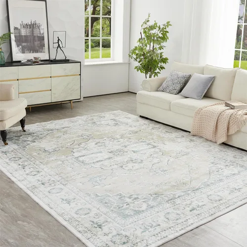 Miniatura 32 de Syalife 6x9 Alfombra Lavable para Área, Ultra Suave Antideslizante, Pila Baja, Alfombra Vintage Resistente a Manchas para Sala de Estar, Alfombra