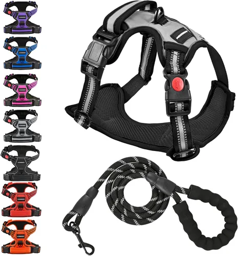 Miniatura 12 de Arnés para perro sin tirón y correa - Chaleco ajustable suave y acolchado, chaleco Oxford reflectante con asa de fácil control para perros pequeños