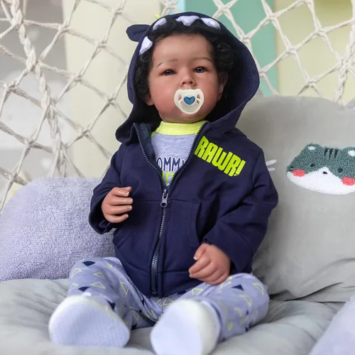 Miniatura 2 de iCradle Muñecas de bebé renacidas niño negro birracial afroamericano bebés recién nacidos realistas muñecas de bebé renacidas con cuerpo de silicona