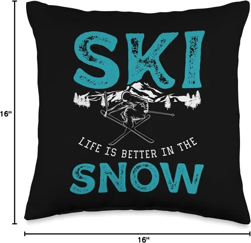 Miniatura 4 de Ski Life Better In The Snow Skiing Skier Gift Life Better in The Snow Cojín de esquí de esquí, 16 x 16 pulgadas, multicolor