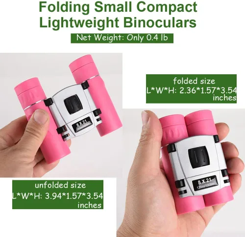 Miniatura 3 de Binoculares compactos de 8 x 21 para adultos y adolescentes, mini prismáticos ópticos completos pequeños para observación de aves, ópera, Rosa