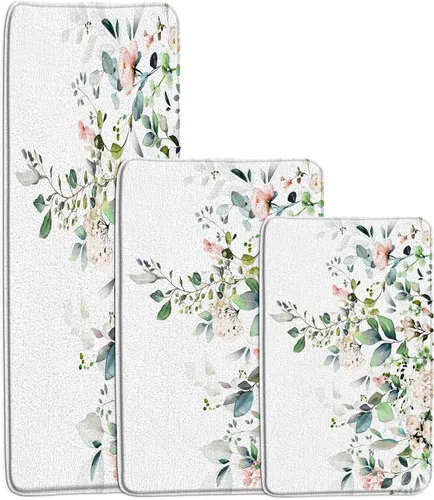 Miniatura 35 de GCTNBJL Tapete de baño con diseño floral de hojas verdes, flores rosas, bohemio, botánico, tropical, hojas bohemias, plantas, naturaleza, negro
