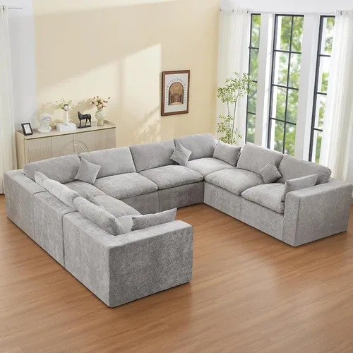Miniatura 48 de Sofá modular sin hueso de 115 pulgadas, sofá modular modular con otomana, tapizado de gran tamaño, convertible, cómodo sofá de felpilla de 4 plazas