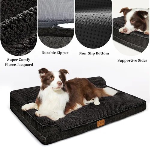 Miniatura 4 de Cama Ortopédica para Perros de Tamaño Grande 36''X24'', Cama Impermeable para Mascotas de Espuma de Caja de Huevos con Refuerzo en L para Jaula