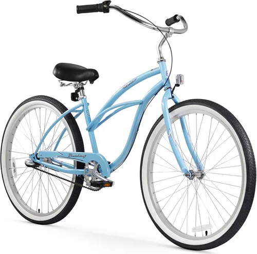 Miniatura 10 de Sixthreezero Urban Lady Beach Cruiser - Bicicleta híbrida de 3 velocidades para mujer Verde militar con llantas rosadas con asiento negro/puños