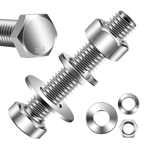 Miniatura 14 de Mellewell Pernos de cabeza hexagonal de 1/2-13 x 1-1/2 pulgadas con tuercas hexagonales y arandelas planas gruesas y de seguridad, totalmente