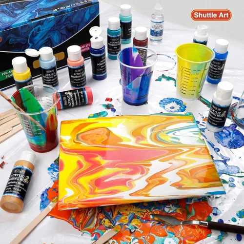 Miniatura 2 de Shuttle Art Pintura acrílica para verter, juego de 36 botellas (2 oz/2.0 fl oz), suministros de vertido de alto flujo premezclados con lienzo, 36